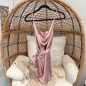 Selfie Leslie Pink Satin Tie Dress